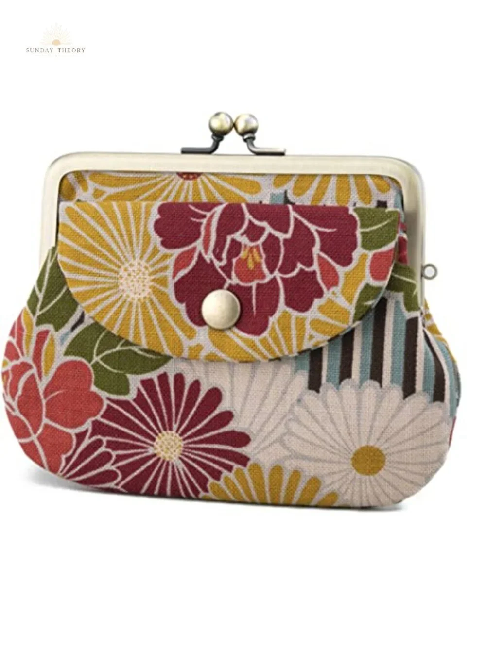 Vintage Kiss Lock Coin Wallet Japanese Floral Pouch, Cotton, Women's Accessory